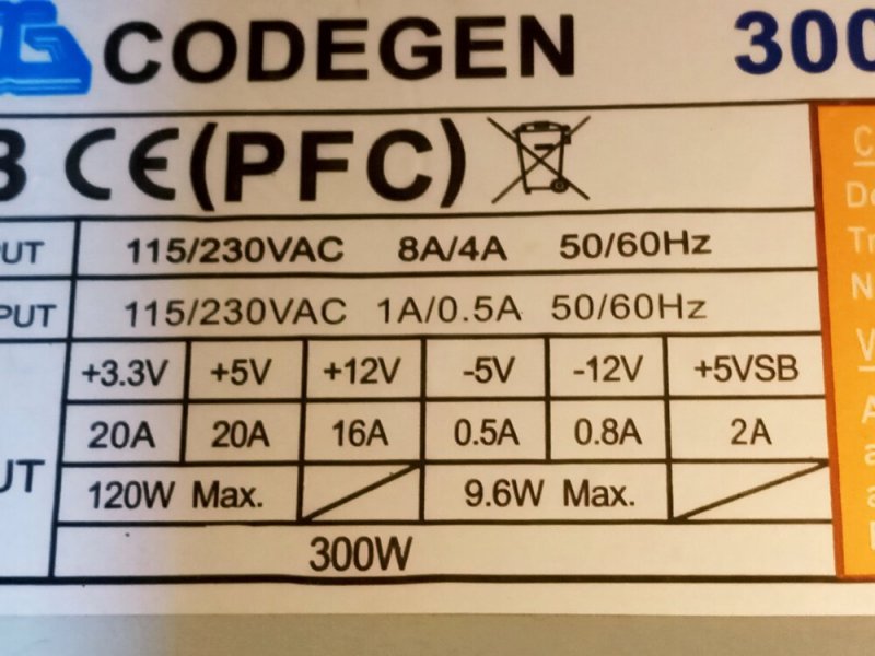 Codegen 300W-os tápegység számítógépbe 16A tesztelt, működő