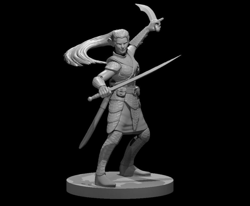 3D nyomtatott D&D, RPG miniatűr figura / Drow bladesinger / mz4250
