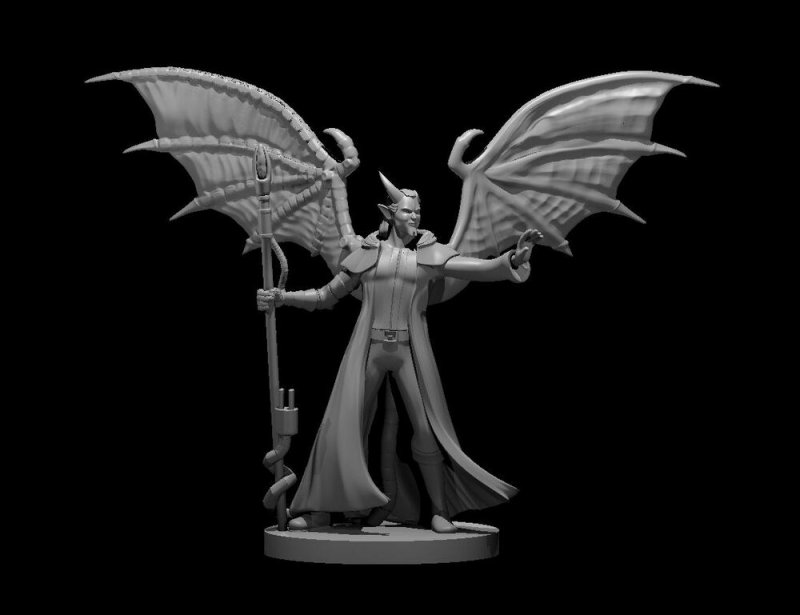 3D nyomtatott D&D, RPG miniatűr figura / Tiefling Warlock / mz4250