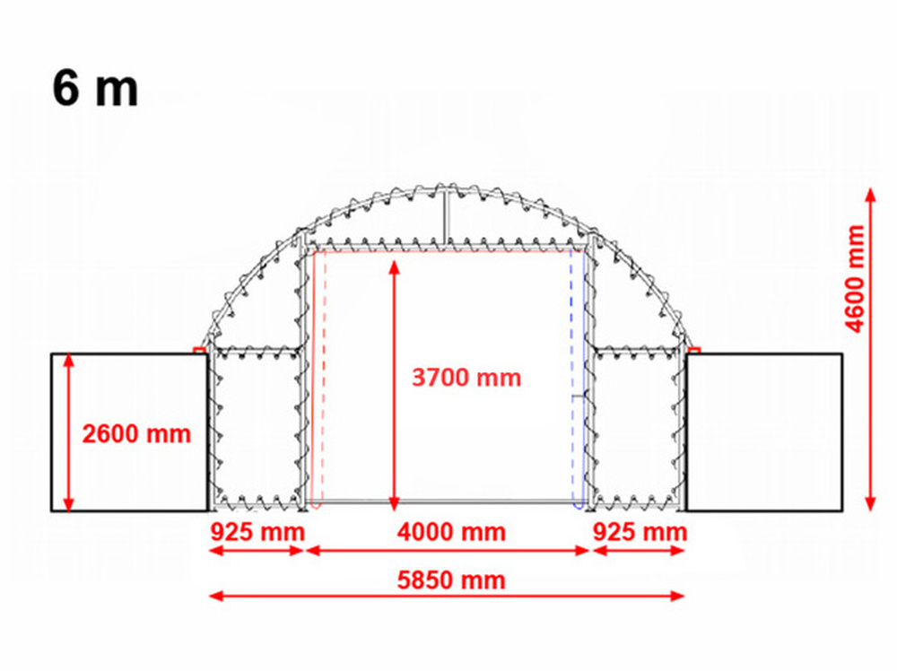 Elülső fal 6m széles konténer fedéshez / 720g/m2 PVC