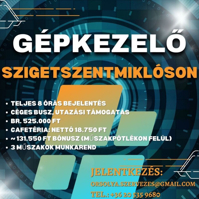 Gépkezelő Szigetszentmiklóson!
