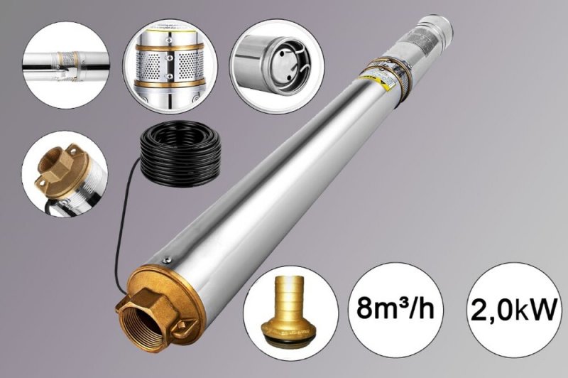 QJD8-120/8-2.0 Mélykúti Csőszivattyú 2,0kW 8m3/h