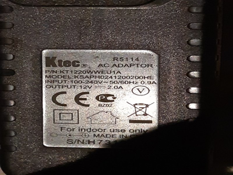 Ktec DC adapter 12V 2,0A működő