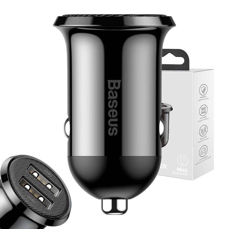 Baseus Grain Pro 2x USB 4.8A autós töltő (fekete)