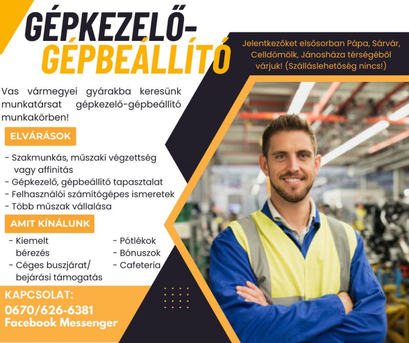 Gépkezelő-gépbeállító CELLDÖMÖLK