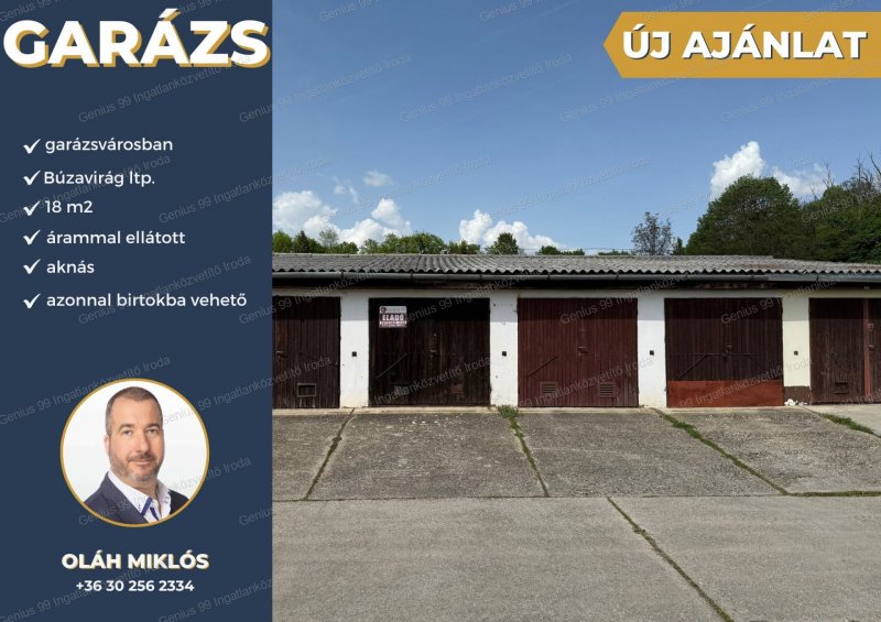Eladó egy 18 m2-s, aknás és árammal ellátott garázs Kaposváron a nagy kedvelt,  Búzavirág lakótelepi garázsvárosban.