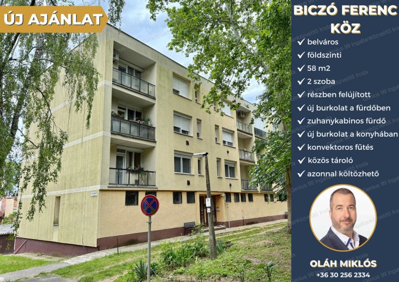 Kaposvár belvárosában eladó egy, földszinti, könnyen megközelíthető 58 m2-s, 2 szobás, részben felújított és részben műanyag nyílászárokkal rendelkező téglalakás.