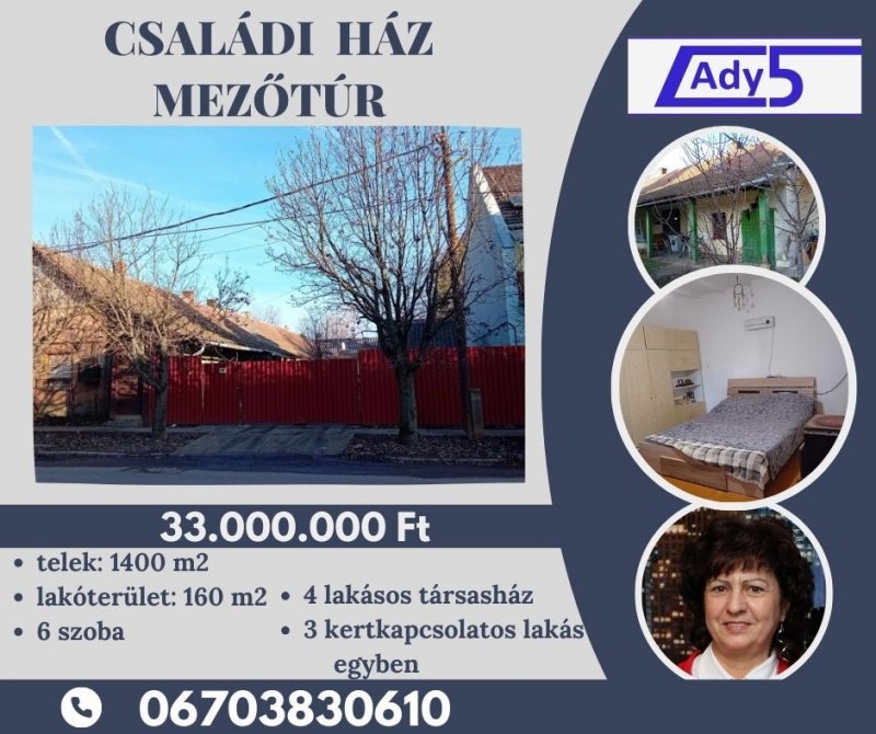 Mezőtúron eladó, 4 lakásos társasház 3 kertkapcsolatos lakása egyben, 900 nm-es telken !