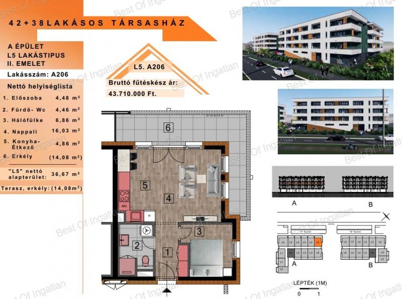 Győr-Szabadhegyen új építésű, 4 szintes társasházban, különböző méretű lakások, tárolóval, zárt udvari gépkocsibeállóval eladók!