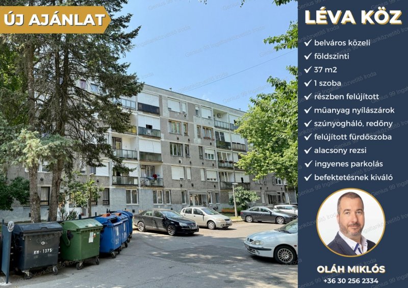 Kaposvár belvárosához közel, a Léva közben kínálunk eladásra egy kivételes adottságokkal rendelkező, 37 m²-es, 1 szobás, műanyag nyílászáros,  földszinti lakást!
