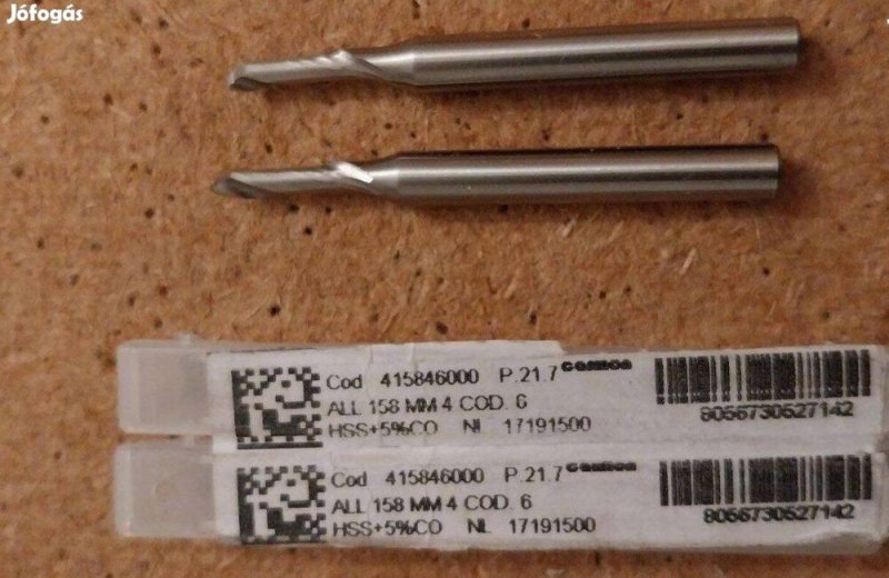 Eladó új olasz Carmon D4 HSS Co5 1 élű maró 2db.