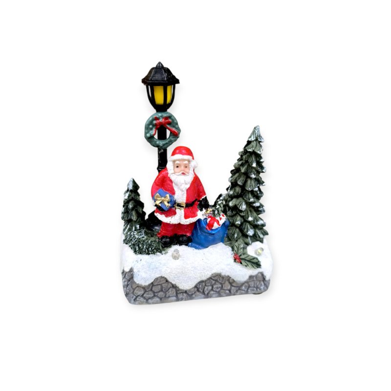Karácsonyi falu LED utcasarok Télapó figurával, 8×5×13 cm