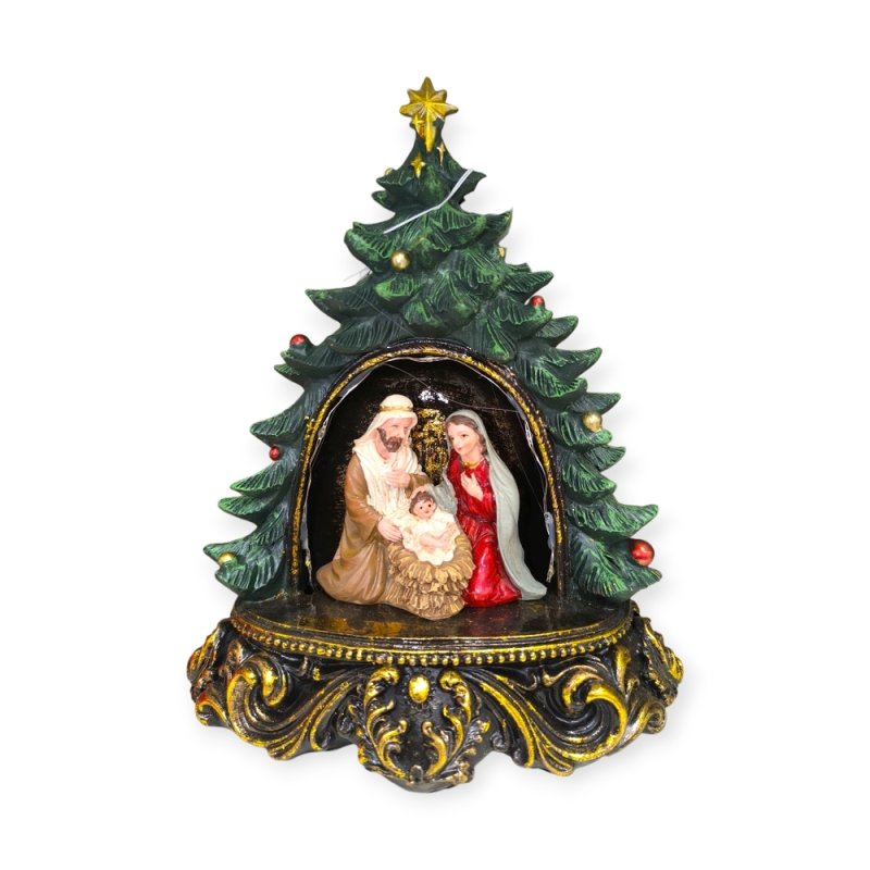 Karácsonyi betlehem Szent Család figurával és LED világítással – 19x12x24 cm, polirezin