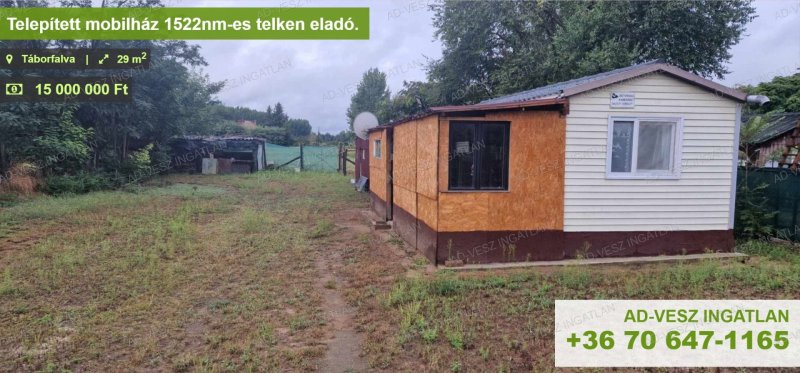 Telepített mobilház 1522nm-es telken eladó.