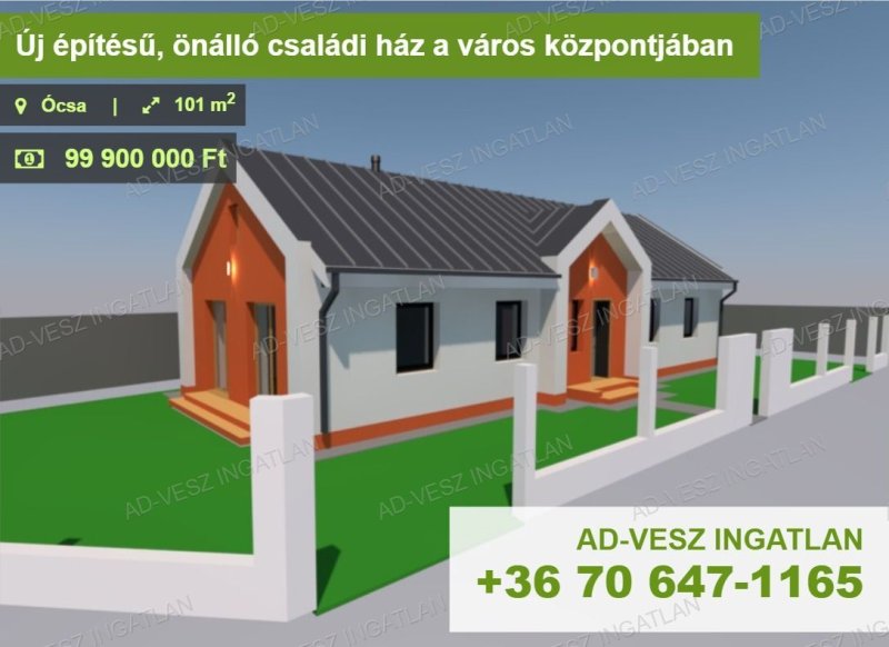 Új építésű, önálló családi ház a város központjában