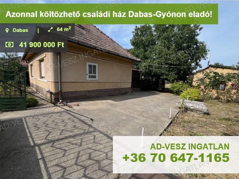 Azonnal költözhető családi ház Dabas-Gyónon eladó!