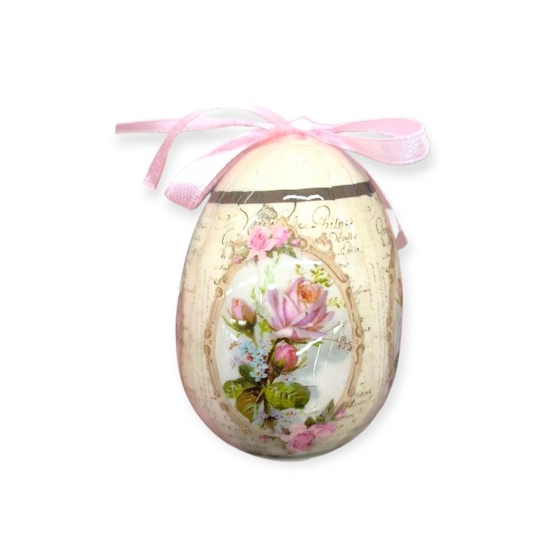 Bézs vintage húsvéti tojás – rózsaszín rózsákkal, 7,5 cm
