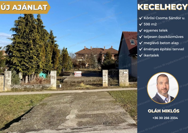 Kaposváron a Kecelhegyen eladó egy, 598 m2-s  összközműves építési telek,  igény szerint érvényes tervekkel és engedélyekkel együtt.