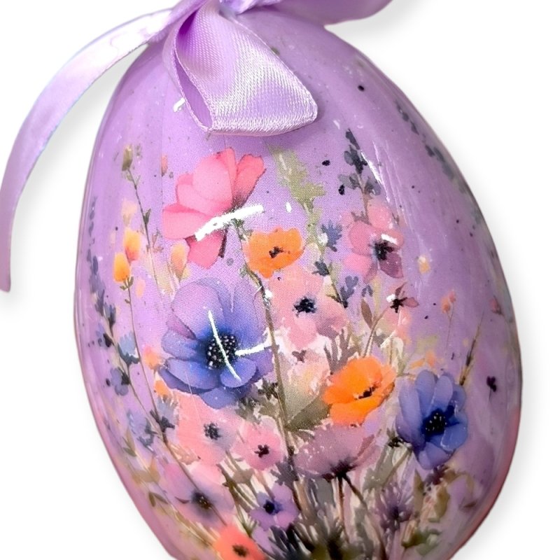 Húsvéti tojás dekoráció – lila, tavaszi virágos, 12 cm