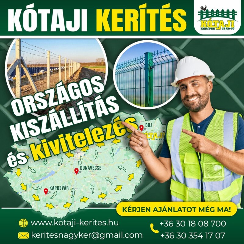 Kerítés építés országosan! Drótkerítés, vadháló, drótháló, oszlop, kapu, huzal