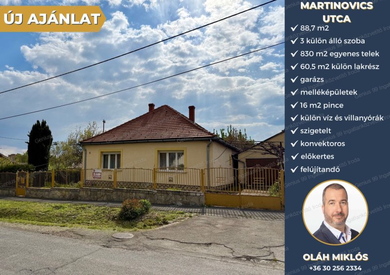 Kaposváron a Tüskevári városrészben eladó egy, 88,7 m-s 3 szobás, téglaépítésű családi ház, mely 830 m2-s telken található, garázzsal és egy külön álló lakrésszel együtt.