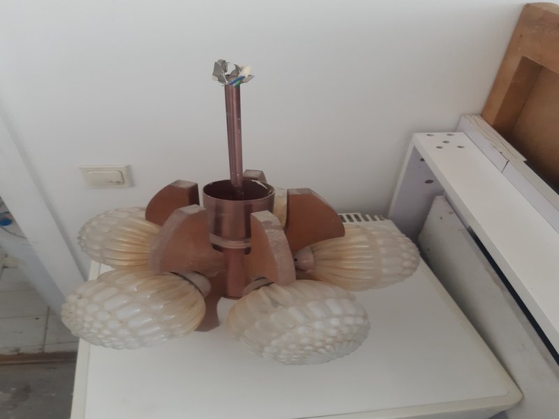 Retro búrás fa betétes 4 ágú csillár mennyezeti lámpa