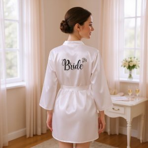 Fehér szatén Bride köpeny, egyméretes