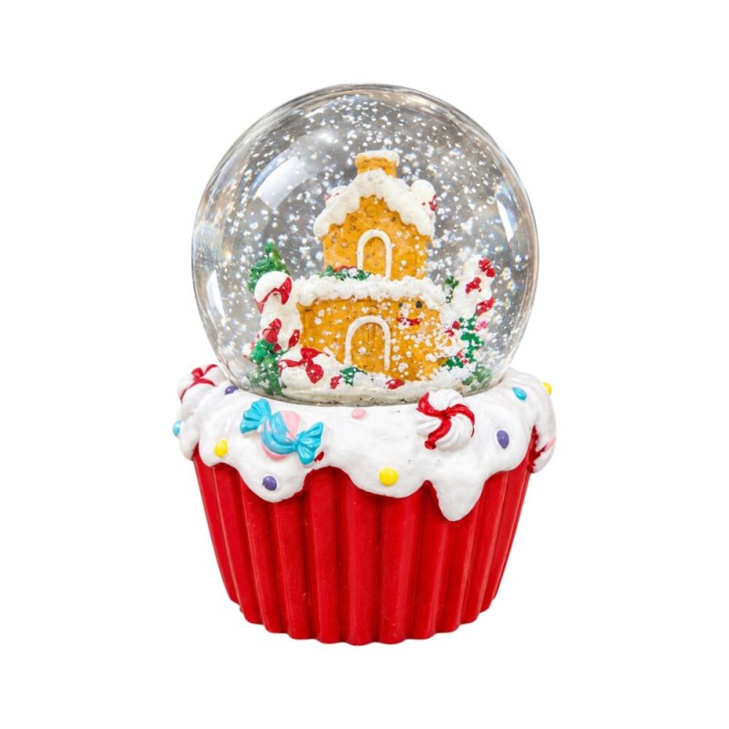 Karácsonyi mézeskalács hógömb piros muffin alapon – 6,5 cm