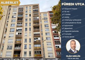 Kaposváron a Füredi utcában kiadó egy 5. emeleti, 52 m2-s, 2 szoba + erkélyes, bútorozott és gépesített panellakás.