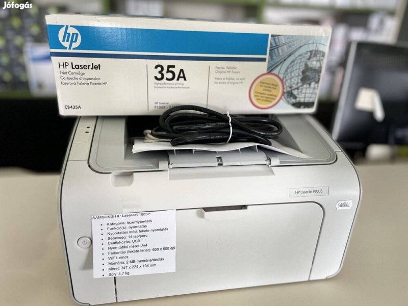HP LaserJet P1005 nyomtató, + 1 db toner. 1 év garanciával.