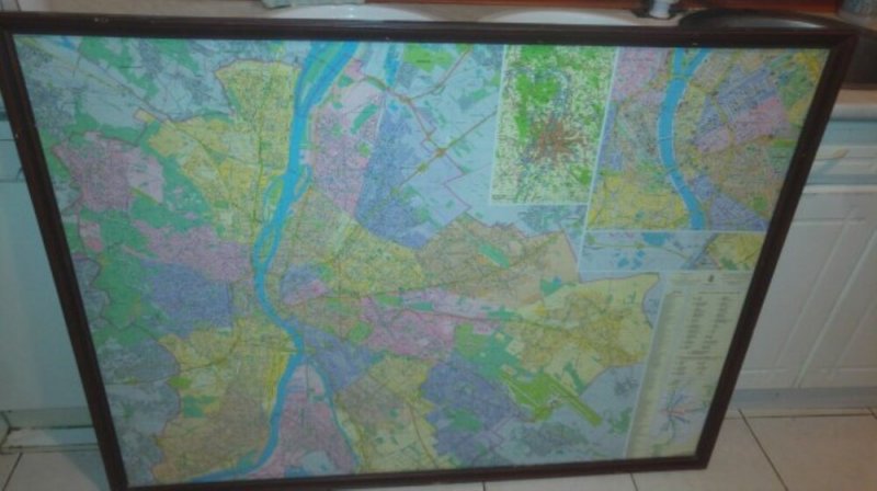 Hatalmas Budapest térkép fa keretben 135x102cm