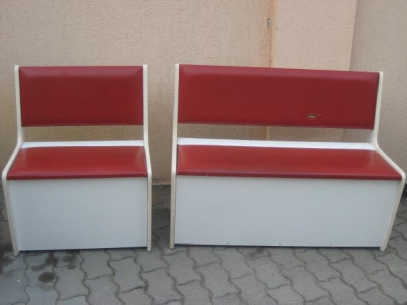 Piros retró étkező ülőke, étkező padok 102 és 61cm
