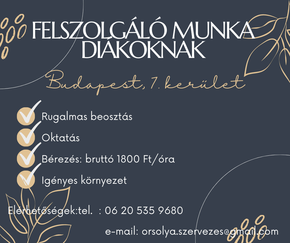 Budapest szívében felszolgáló diákmunka lehetőség!