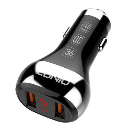 Car charger LDNIO C2, 2x USB, QC 3.0, LED, 36W (black)