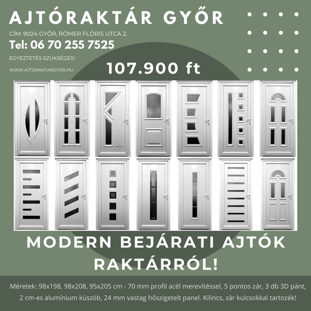 Díszpaneles bejárati ajtó 98x208, 98x198, 95x205 cm raktárról