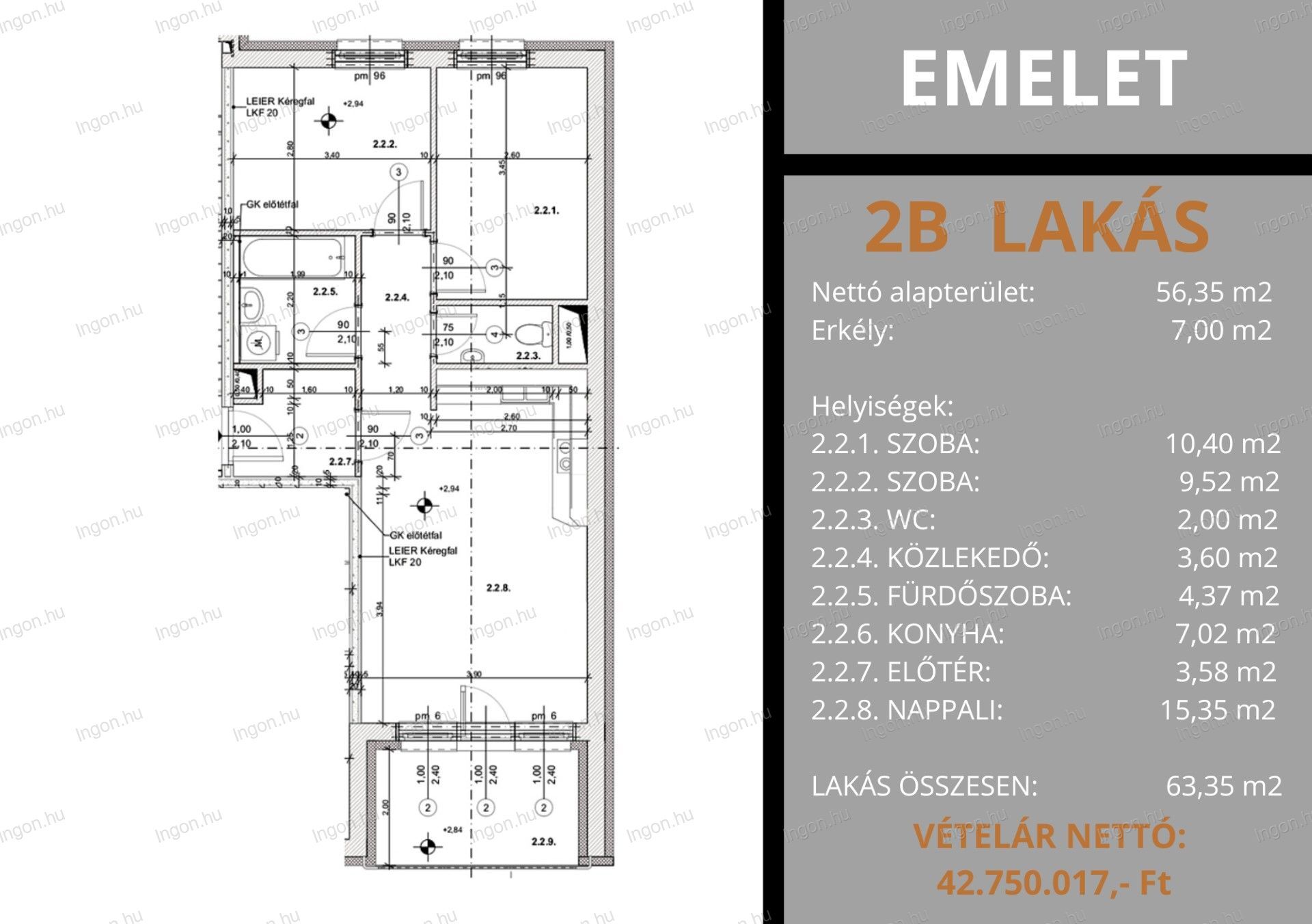 Eladó egy 56 nm-es, erkélyes téglalakás Kapuvár településen