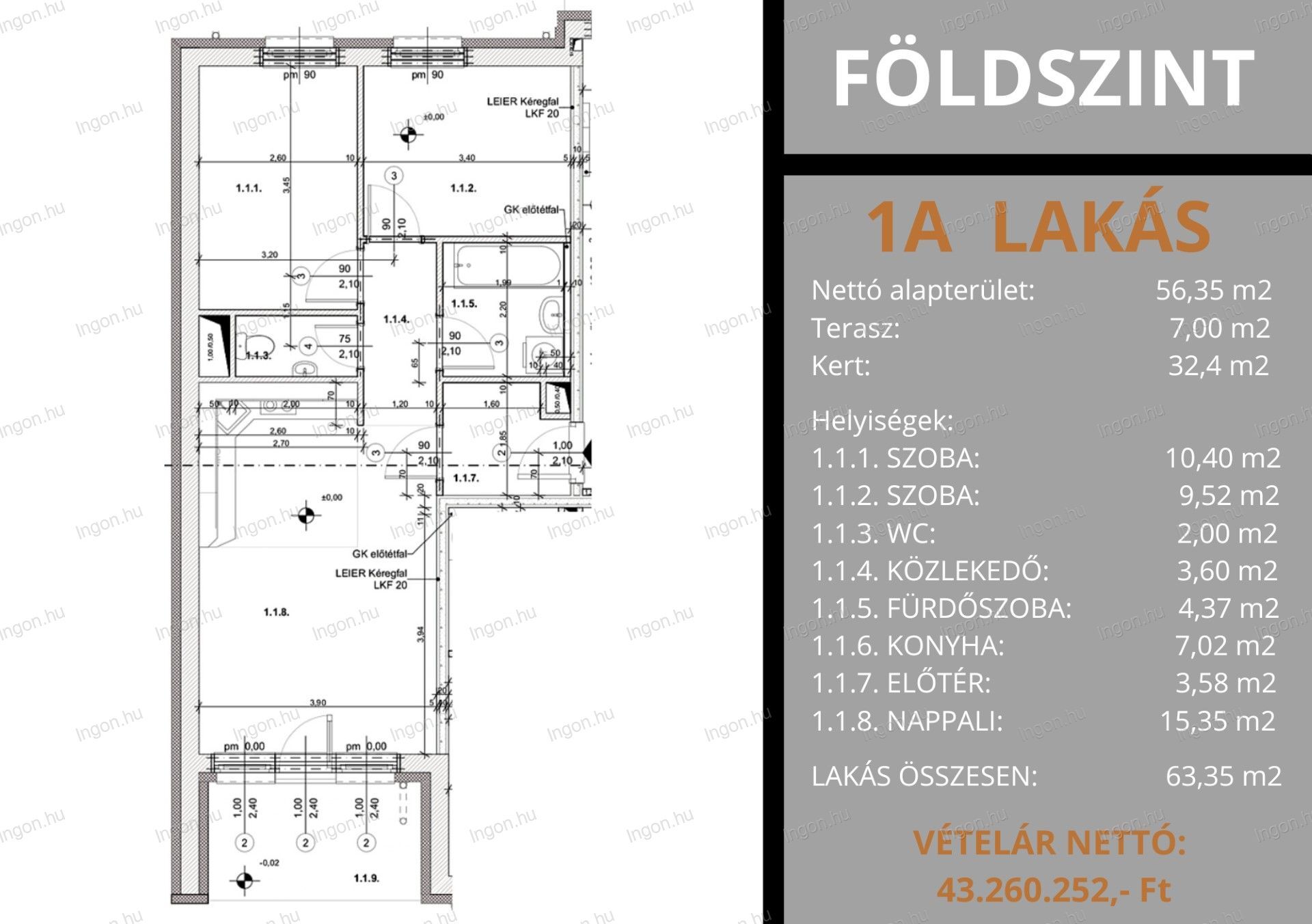 Eladó egy 56 nm-es, erkélyes téglalakás Kapuvár településen