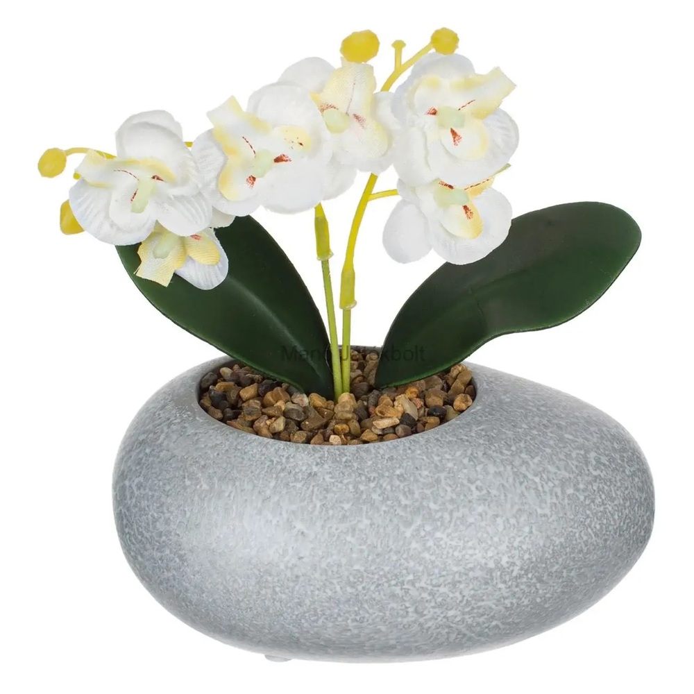 Művirág orchidea kavics alakú edényben 14x12x18cm