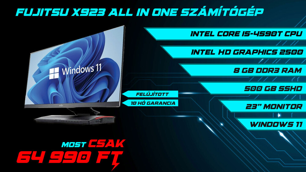 Fujitsu X923 All In One számítógép /i5-4590T/8GB DDR3/500GB SSHD/23" FHD IPS 1920x1080