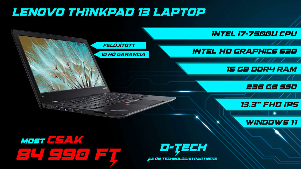 Lenovo ThinkPad 13 laptop /i7-7500/16GB DDR4/256GB SSD/FHD IPS 13,3"