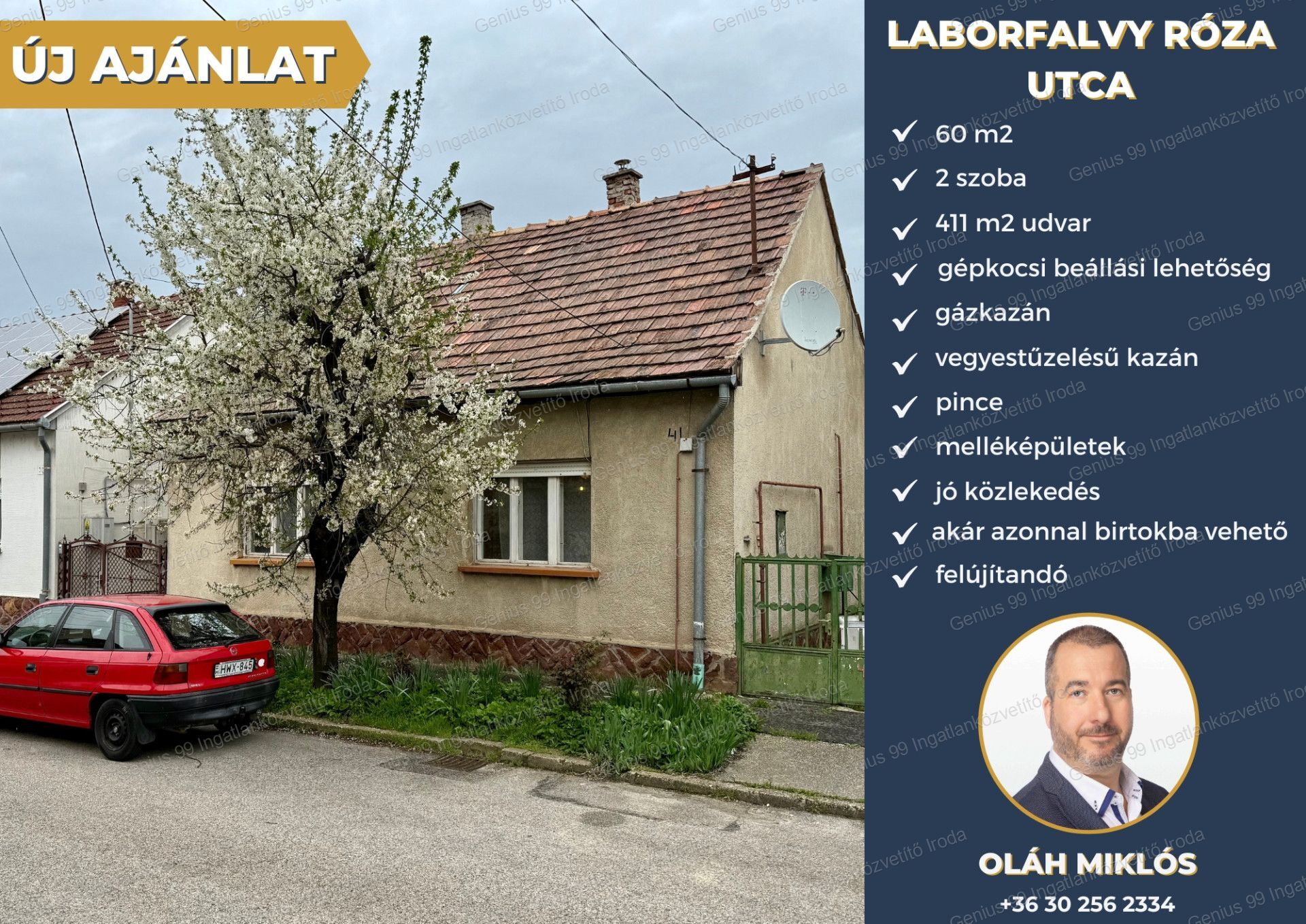 Kaposváron a Laborfalvy utcában eladó egy felújítandó téglaépítésű családi ház, mely 60 m2-s 2 szobás, 411 m2-s udvarral rendelkezik, ahol gépkocsi beállási lehetőség biztosított.