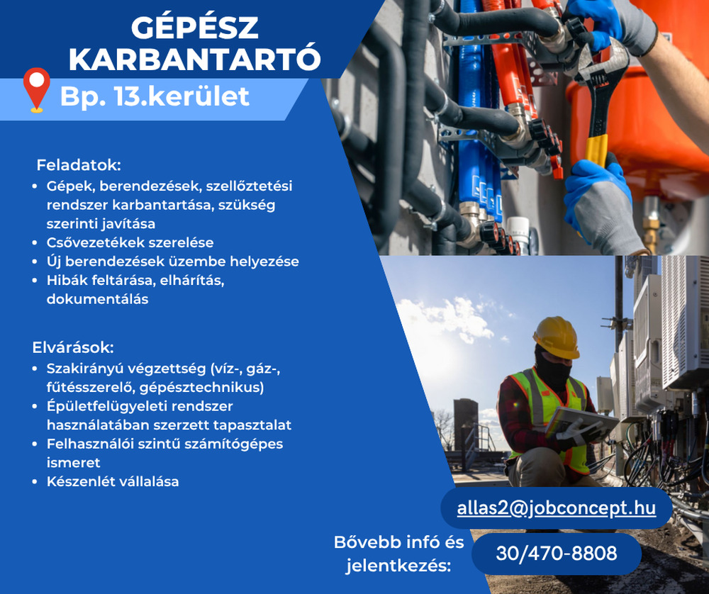 KARBANTARTÓ IRODAHÁZBA (GÉPÉSZ)