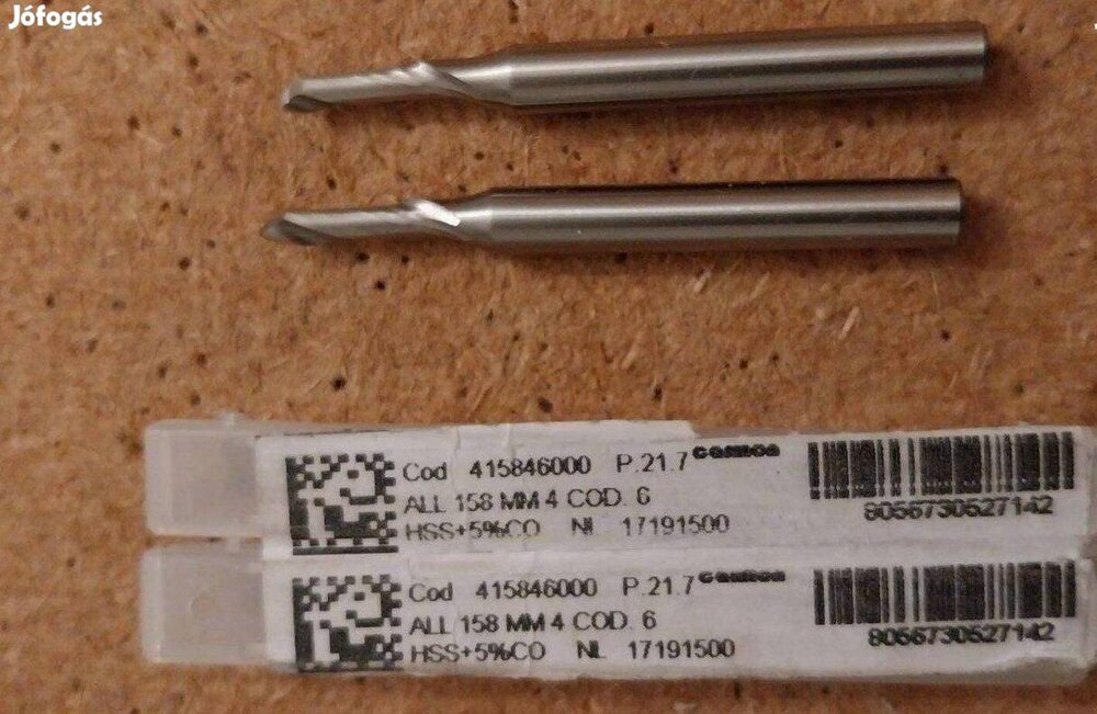 Eladó új olasz Carmon D4 HSS Co5 1 élű maró 2db.