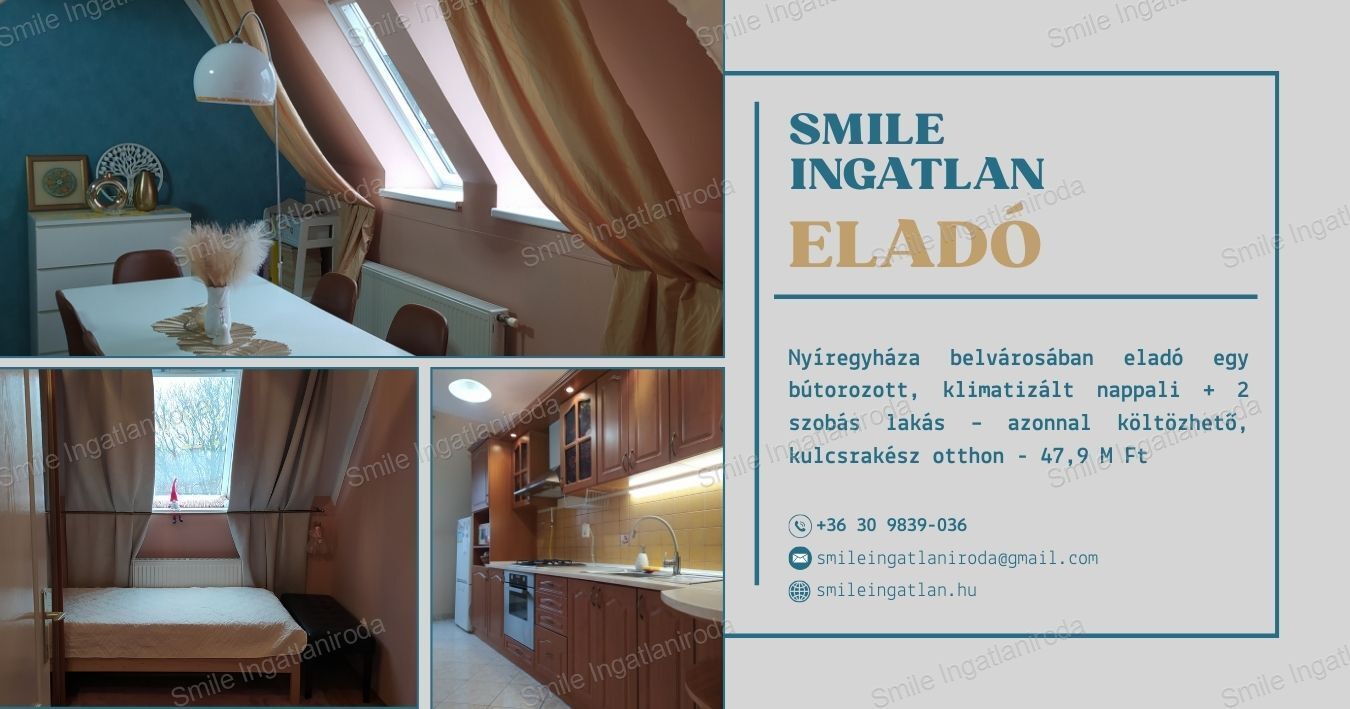 Belvárosi, frissen festett, bútorozott nappali + 2 szobás lakás eladó – azonnal költözhető! 