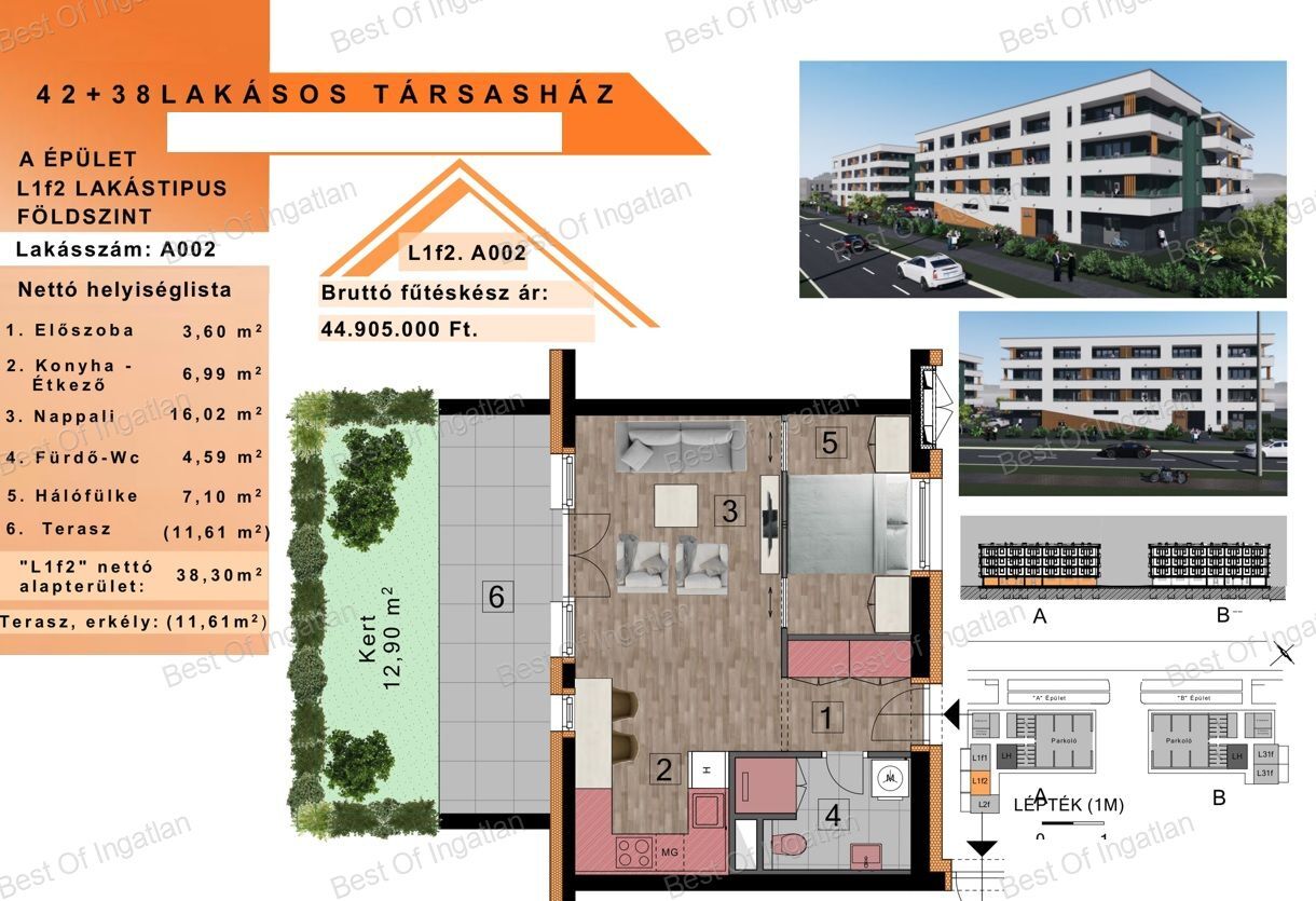 Győr-Szabadhegyen új építésű, 4 szintes társasházban, különböző méretű lakások, tárolóval, zárt udvari gépkocsibeállóval eladók!