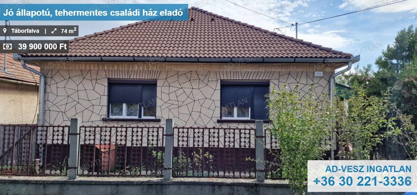 Jó állapotú, tehermenttes családi ház eladó Táborfalván.