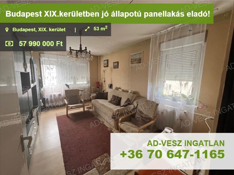 Budapest XIX.kerületben jó állapotú panellakás eladó!