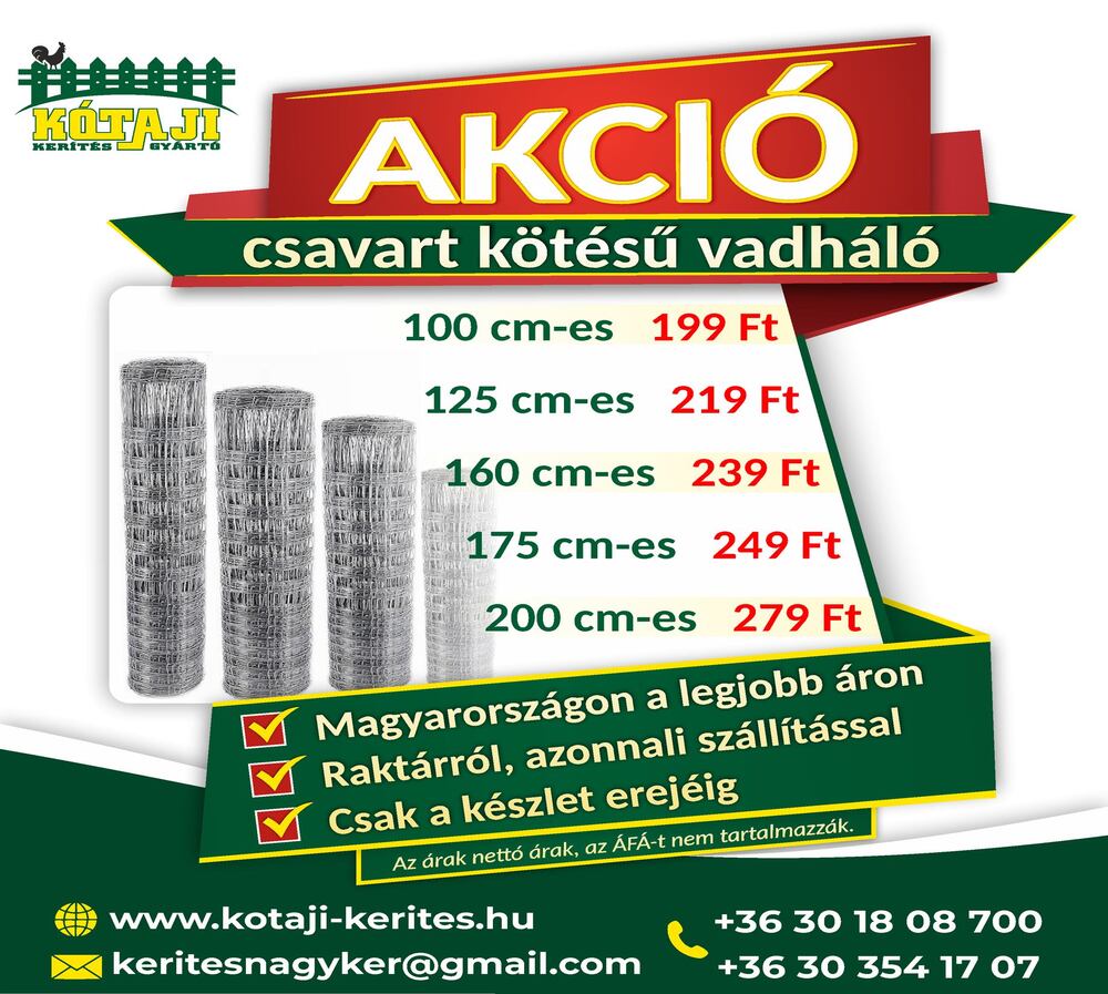 Kerítés VADHÁLÓ AKCIÓ!!! Drótfonat, drótháló, oszlop, kapu a gyártótól!