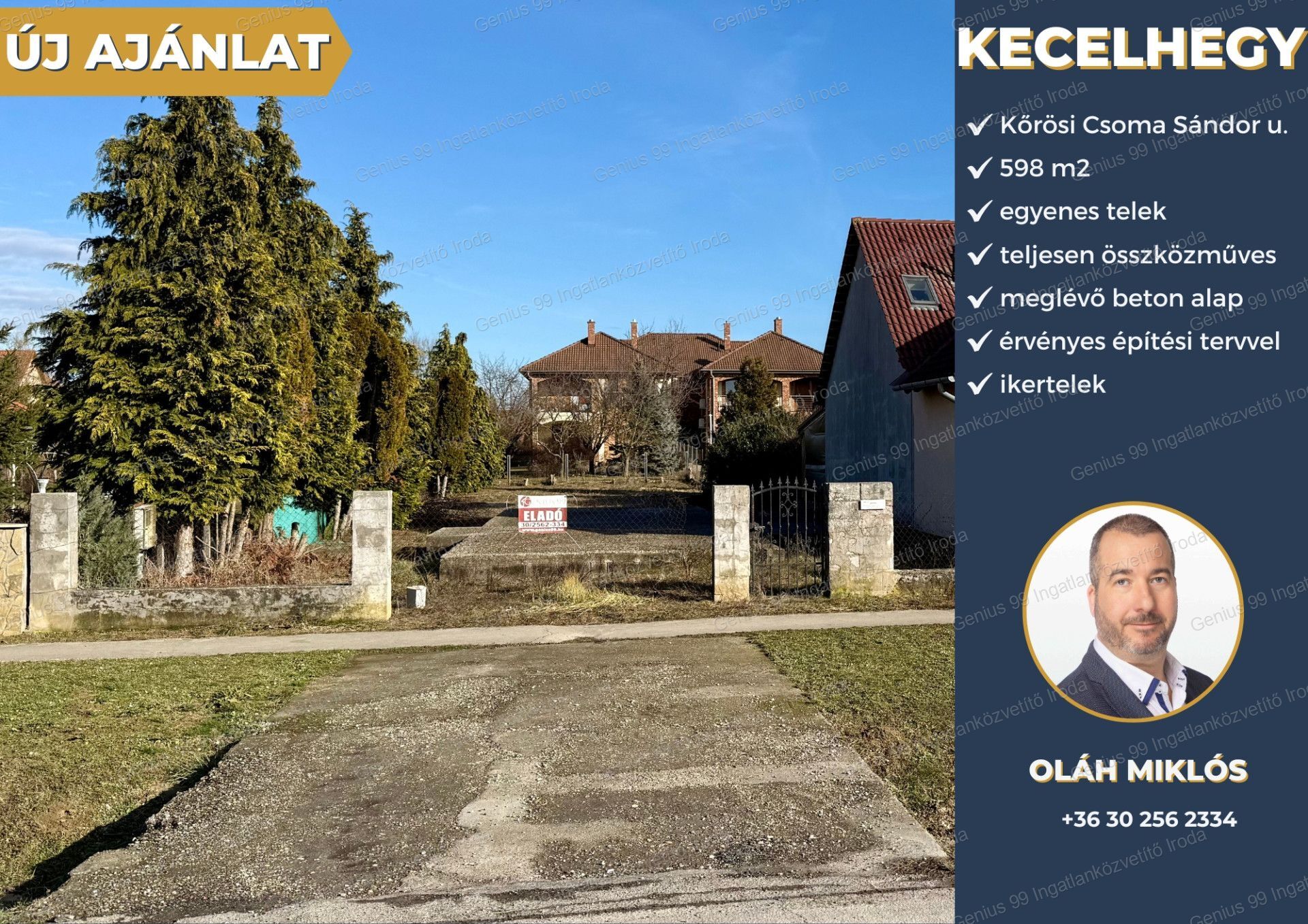 Kaposváron a Kecelhegyen eladó egy, 598 m2-s  összközműves építési telek,  igény szerint érvényes tervekkel és engedélyekkel együtt.
