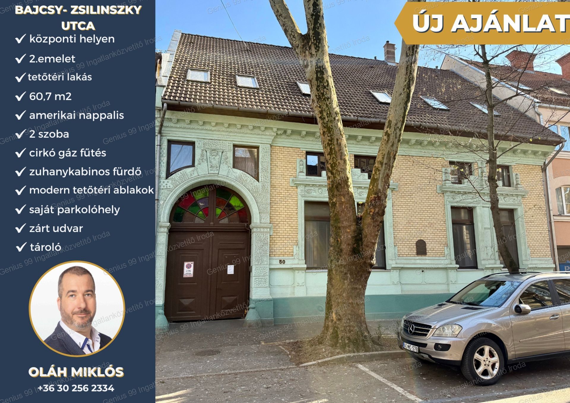 Kaposvár belvárosában a Bajcsy-Zsilinszky utcában eladó egy, 60,7 m2-s amerikai konyhás nappalis + 2 szobás tetőtéri lakás, saját parkoló hellyel, a társasház zárt udvarában. 